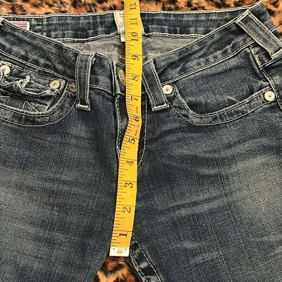 Y2K True Religion Becky Blue Factory Distressed Denim Flare Jeans Festival - Picture 6 of 11